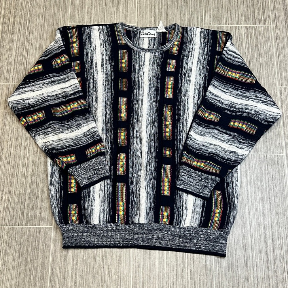 Carlo Colucci Mens Sweater Knit Striped‎ Multicolor Abstract Pattern